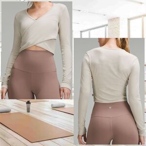 Lululemon Wrap-Front Ribbed Long Sleeve Top Mojave Tan NWT WOMENS SIZE 12‎